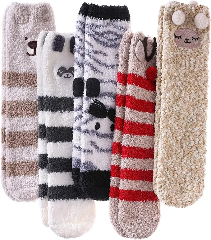 Women&#039;s Fuzzy Winter Slipper Socks Cozy Fluffy Microfiber 5-Pack