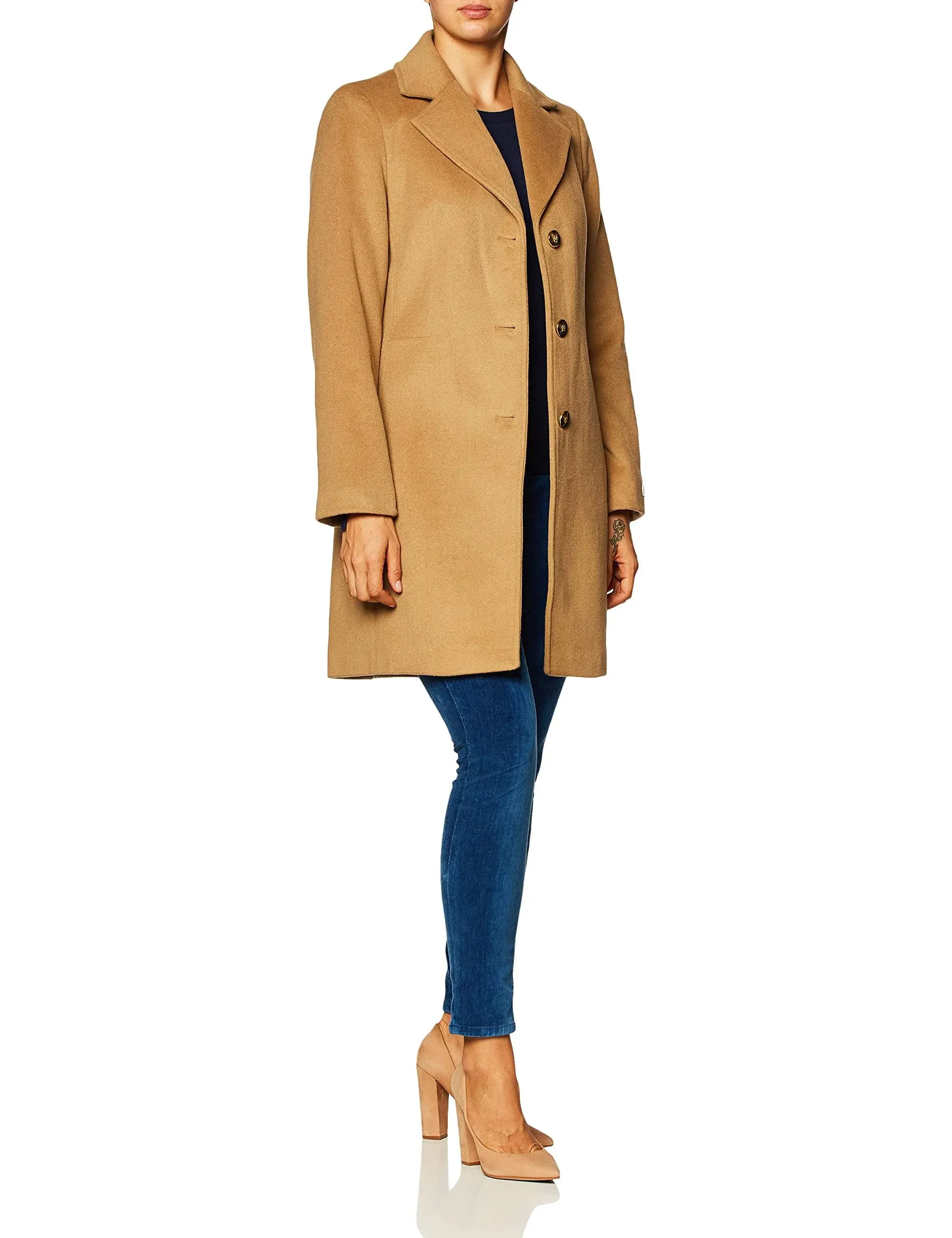 Calvin Klein Women's Classic Cashmere Wool Blend Coat, Camel, 2