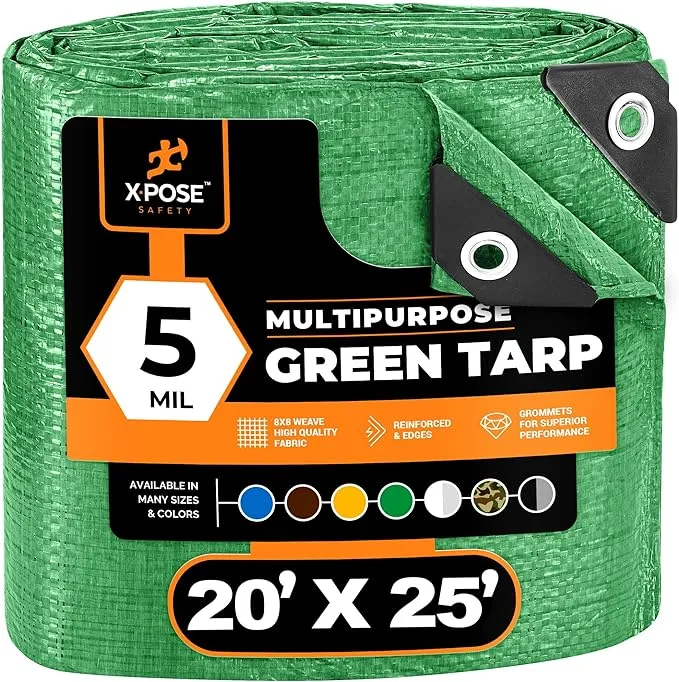 Xpose Safety Tarp/Dust Cover: Green, Rectangle, Polyethylene, 25' Long x 20' Wide ...