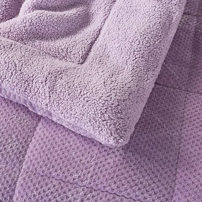 KASENTEX Super Ultra Soft Luxury Plush Sherpa Comforter, Cozy Reversible Faux Fur Machine Washable Bedding, Purple, King Size