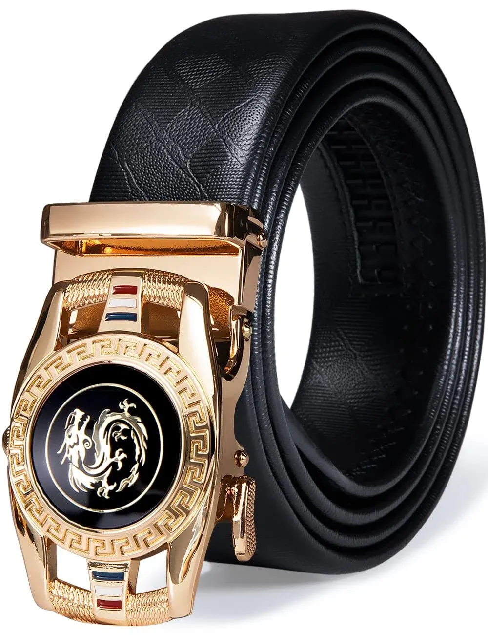 Mens Gold Buckle Belt,YOHOWA Cowhide Belt Automatic Ratchet Buckle Black Holeles