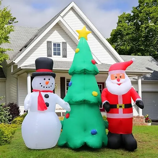 6FT Christmas Inflatable Tree with Santa &amp; Snowman, Blow up Outdoor Yard Decorat