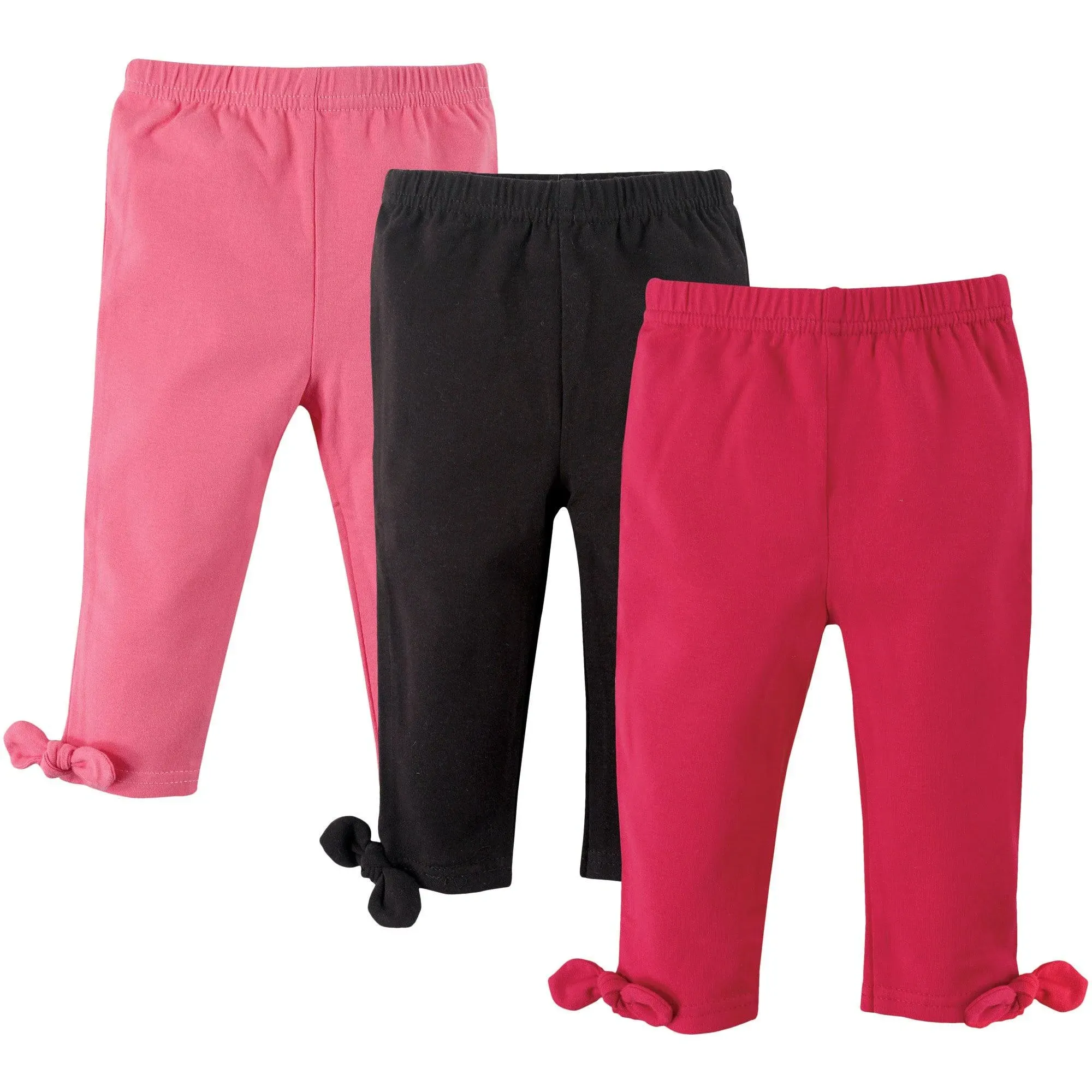 Hudson Baby Infant Leggings with Knotted Ankle Bows, 3-Pack, Pink and Black