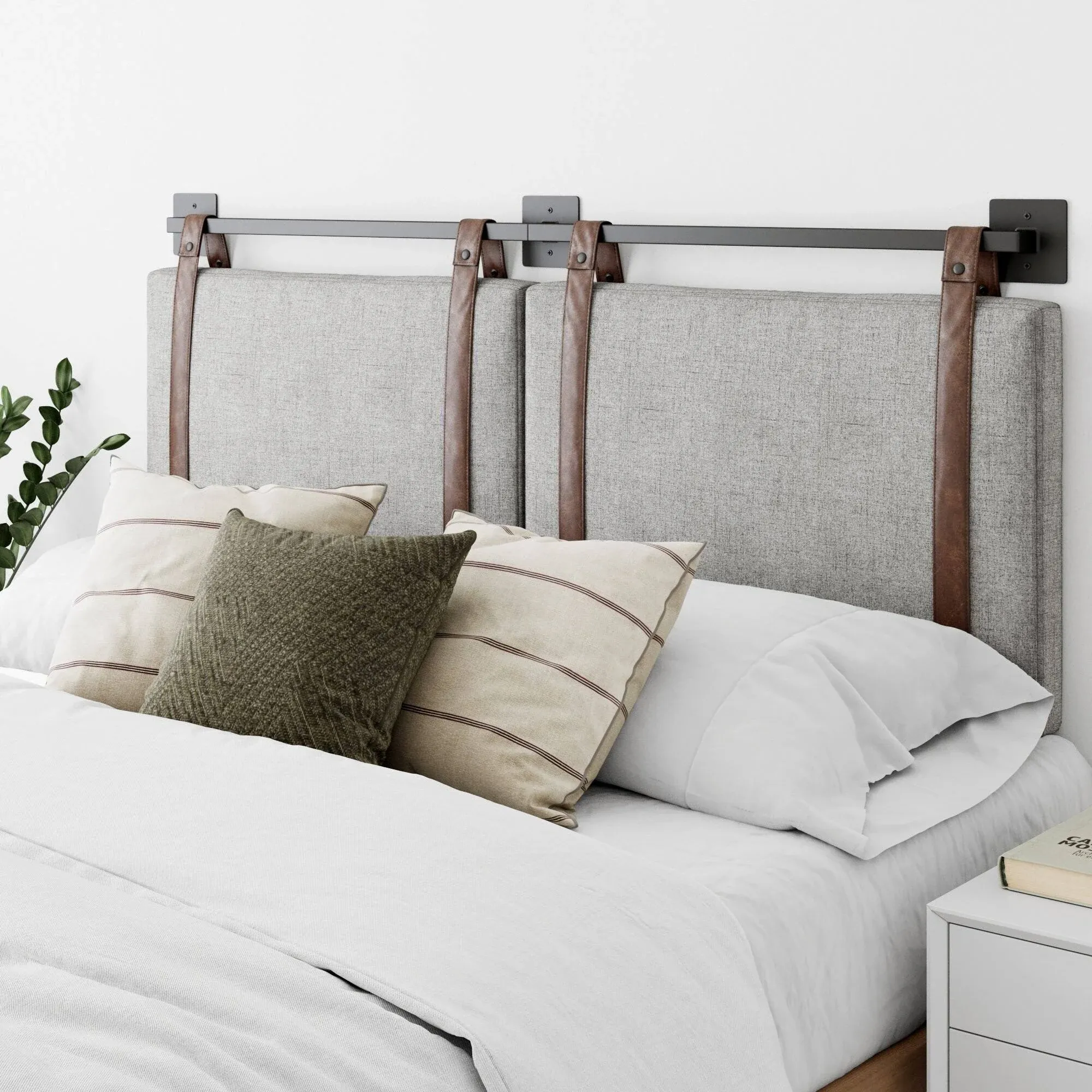 Harlow Headboard Sand Gray Fabric Vintage Brown - Nathan James