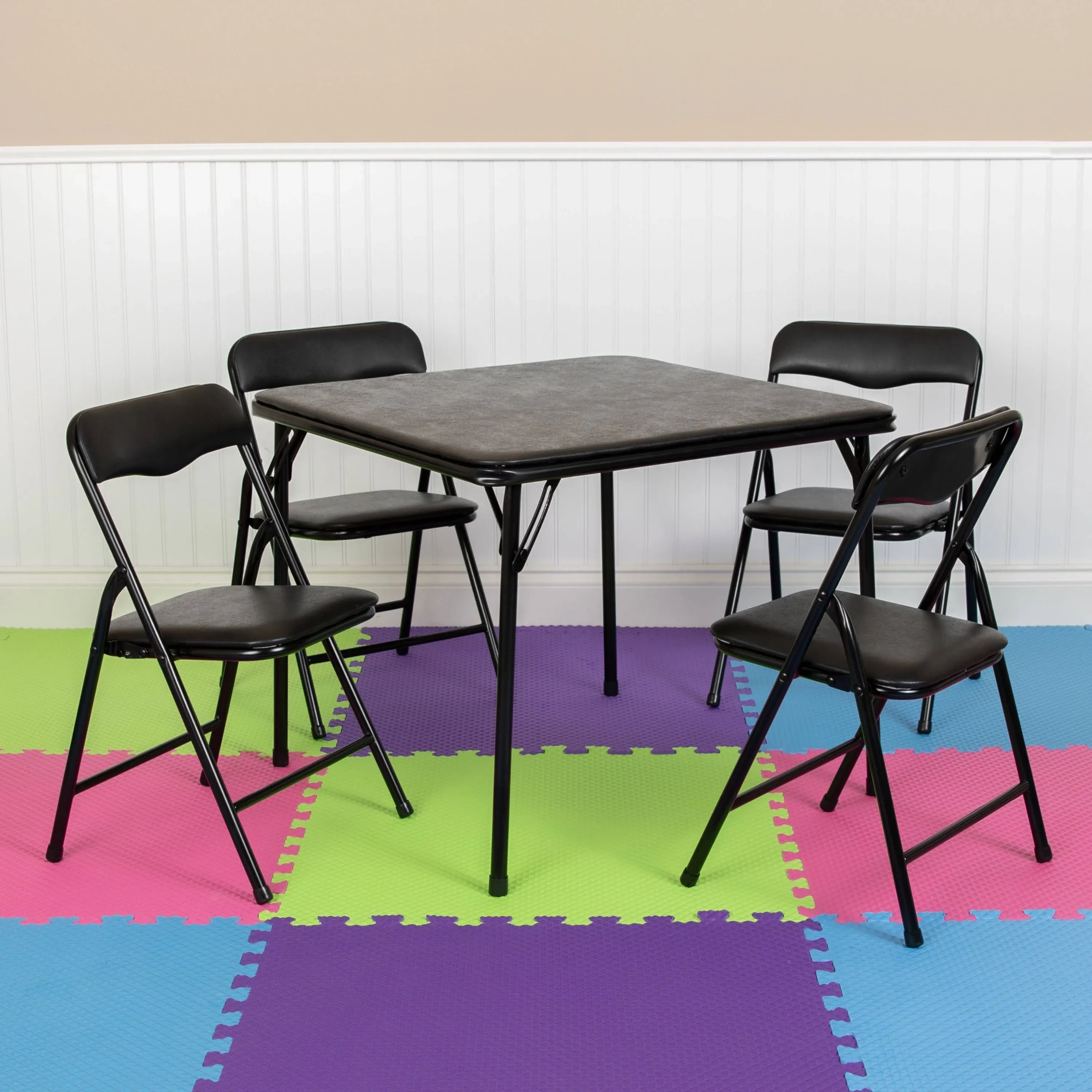 Kids Black 5-Pc Folding Table & Chair Set - Flash Furniture JB-9-KID-BK-GG