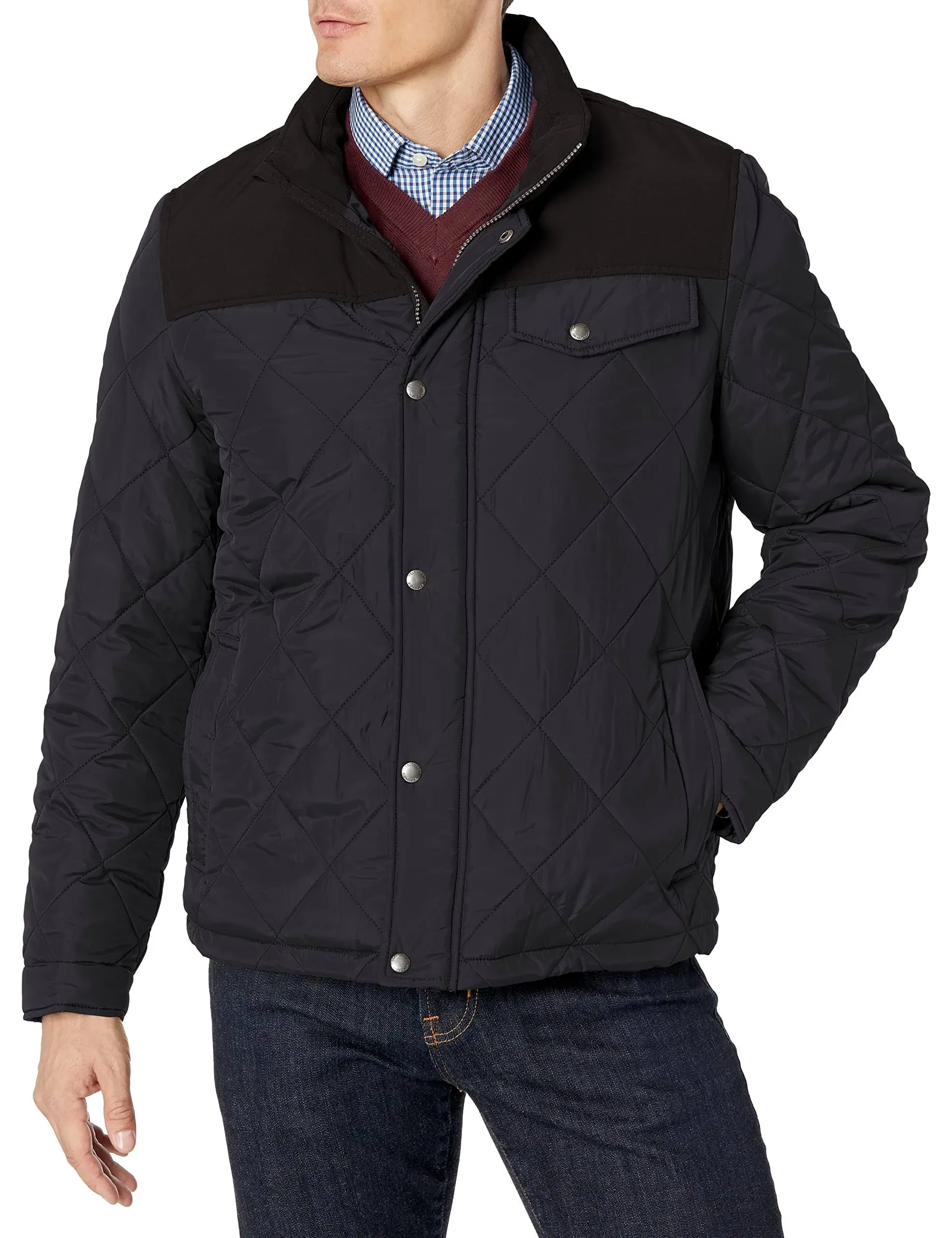 Diamond Quilted Jacket In Navy