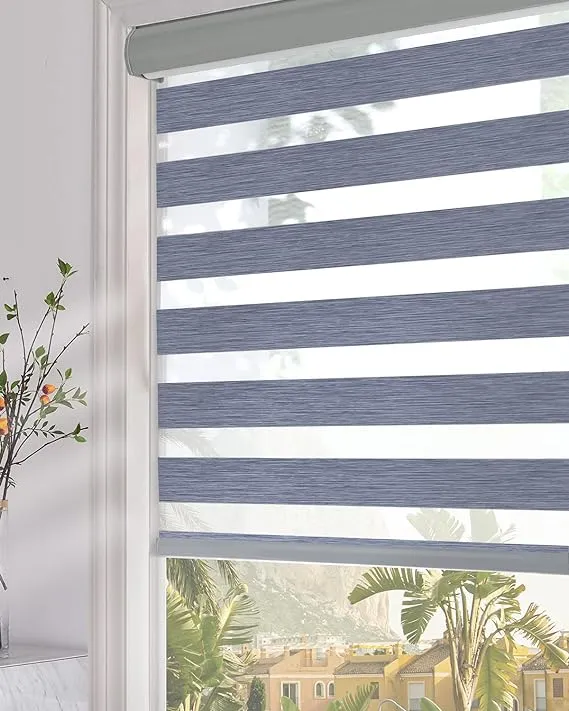 Persilux Custom Blackout Window Shades Zebra Blinds (24" W X 72" H, Dark Grey) Dual Layer Roller Sheer Shades Light Control for Day and Night Shades for Windows and Home, Easy to Install