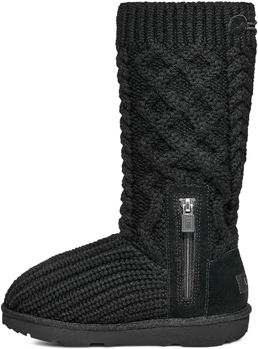 UGG Kid&#x27;s Classic Cardi Cabled Knit Tall Boots Black Size 6