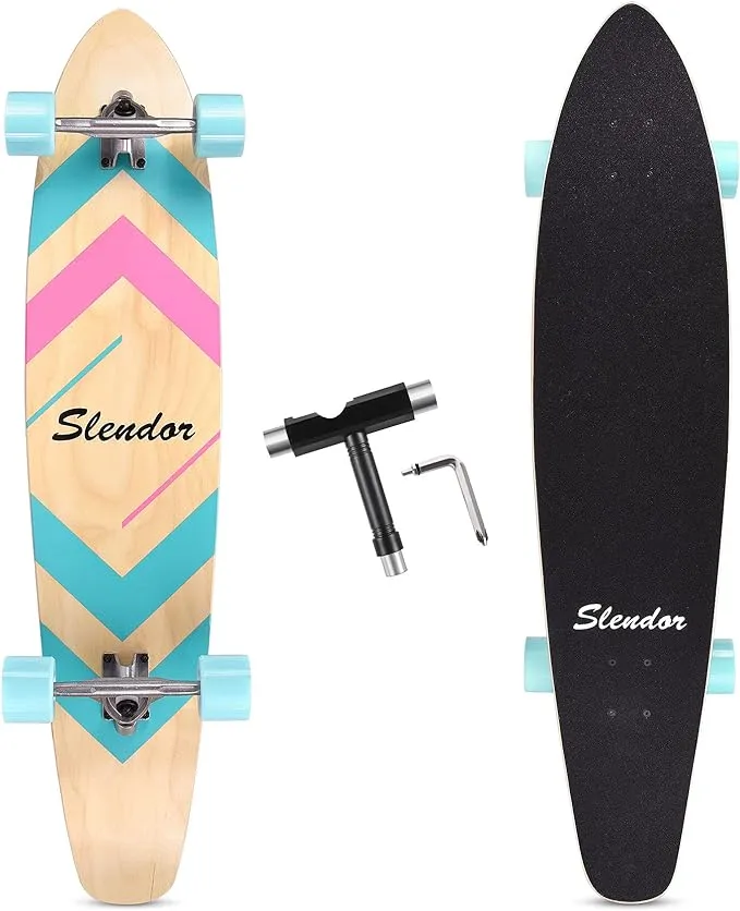 Slendor Longboard Skateboard 42 inch Drop Through Deck Complete Maple Cruiser Freestyle, Camber Concave