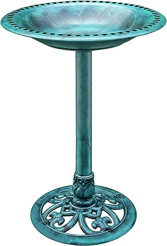 VIVOHOME 28 Inch Height Polyresin Lightweight Antique Outdoor Garden Bird Bath Green