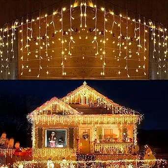 Dopheuor Icicle Fairy Lights 400LED 32.8ft 75Drops 8 Modes Waterproof String ...