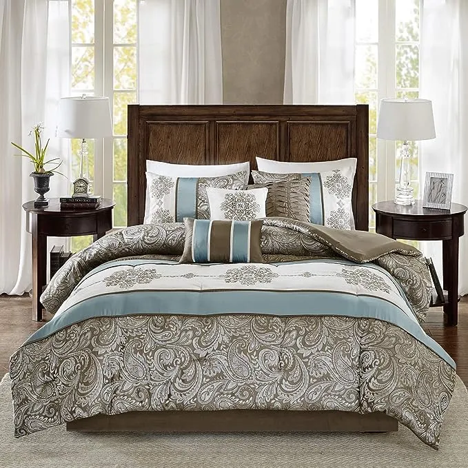 Madison Park Caroline Cal King Blue Jacquard 7 Piece Comforter Set