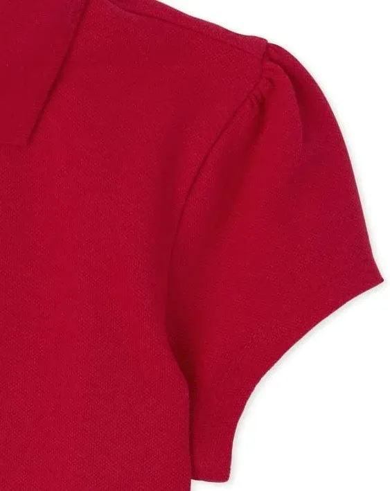 Girls Uniform Ruffle Pique Polo 2-Pack - Red