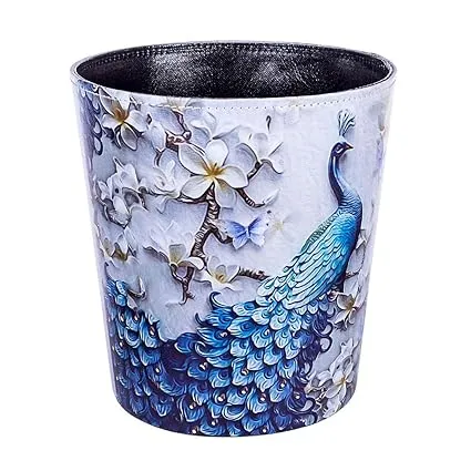 10L/2.64 Gallon PU Leather Trash Can Decorative Waterproof Wastebasket Paper Basket Garbage Bin for Home Office Bathroom