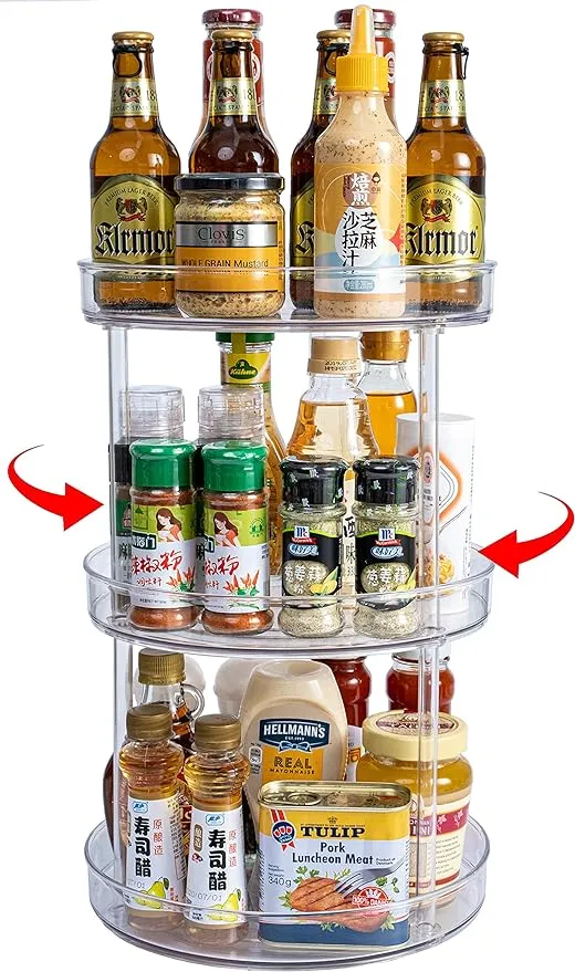 3 Tier Clear Lazy Susan Organizer 360 Degree Rotating Round Lazy Susan Turntable