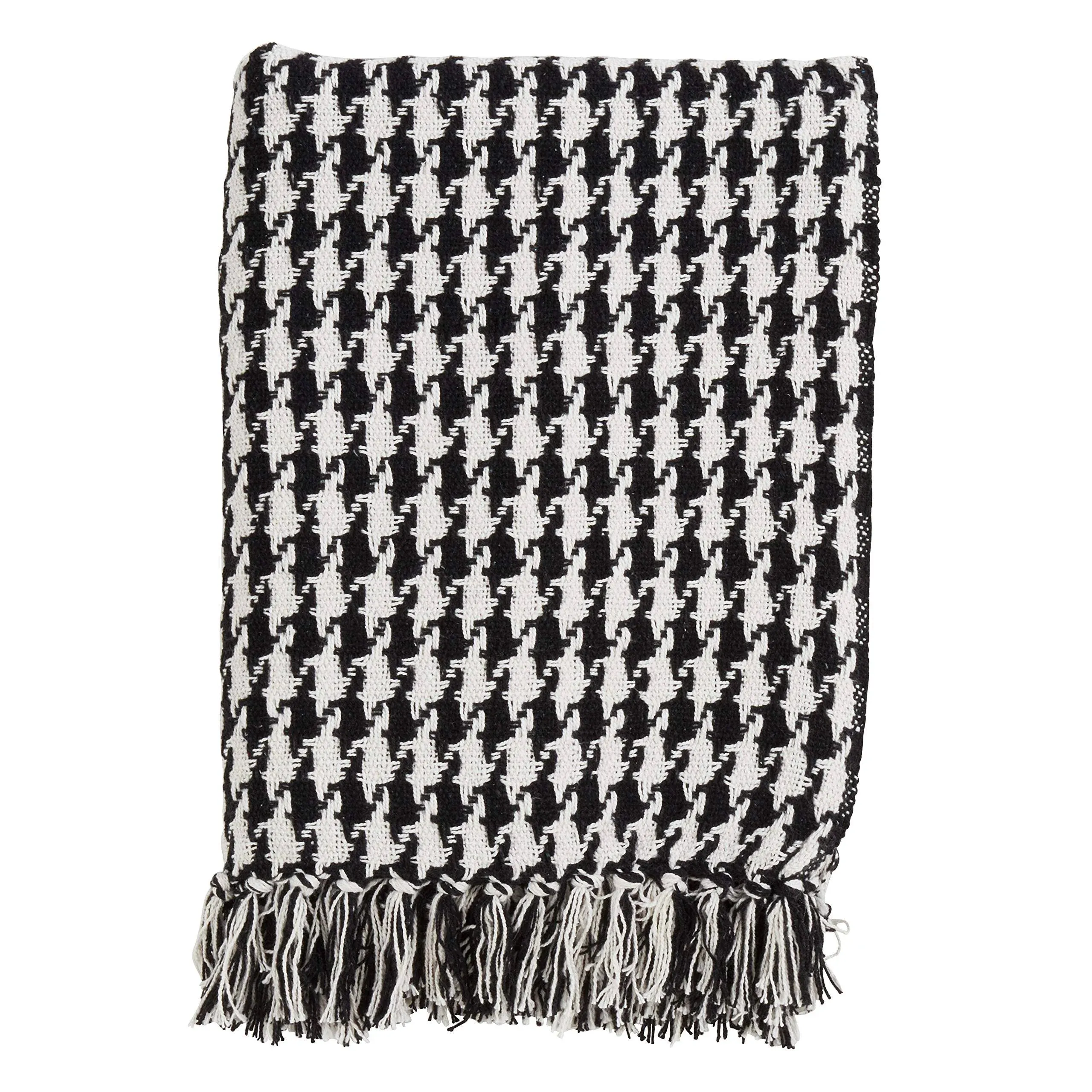 Cotton Throw w/ Houndstooth Print - Saro Lifestyle TH488.BK5060