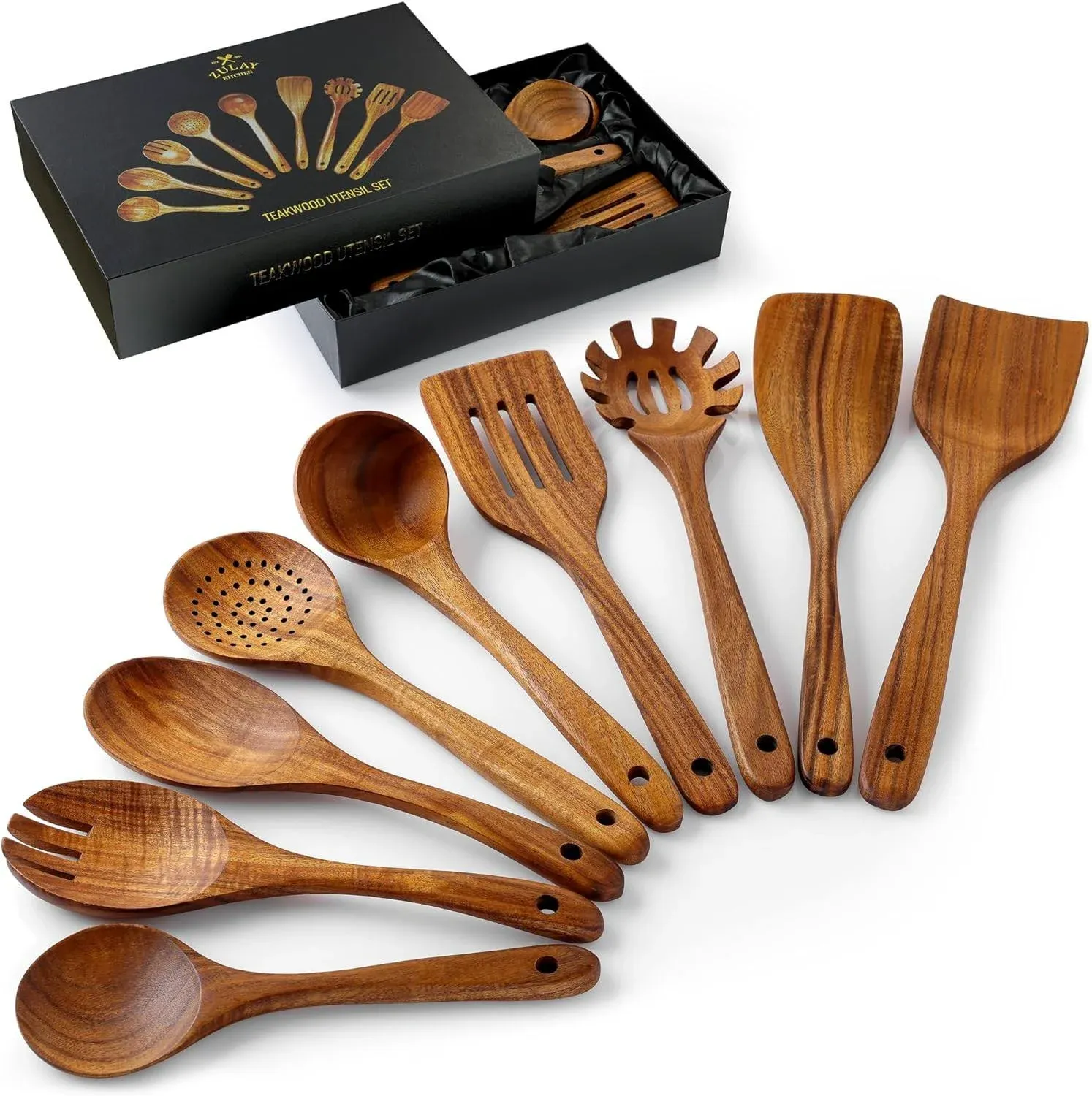 9-Piece Teak Wooden Utensils- Premium Gift Box