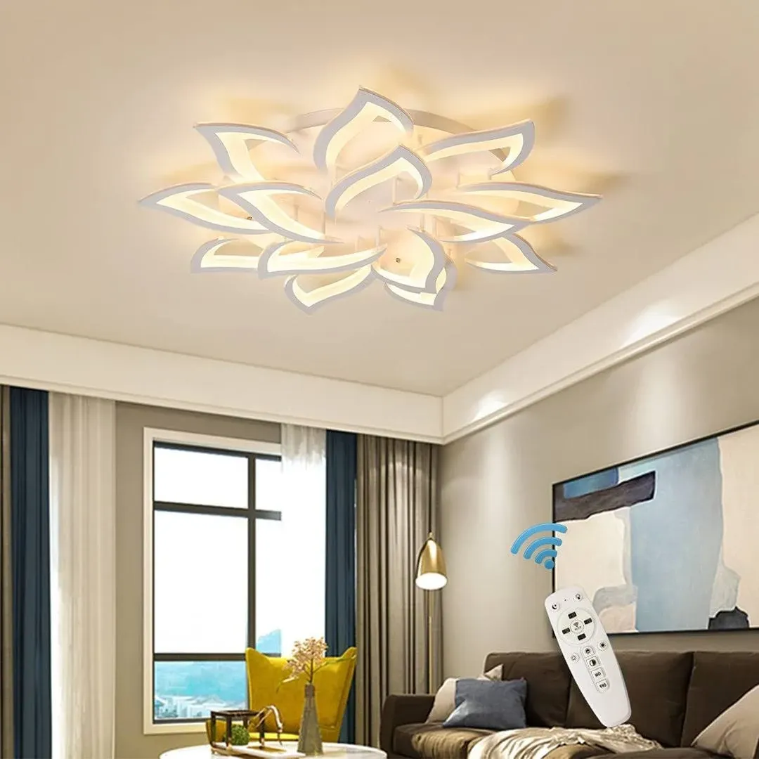 Garwam LED Dimmable Flower Shape Ceiling Light 14-Head Modern Petal Flush Mount Ceiling Lamp with Remote Control White Metal Acrylic Ceiling Chandelier Lighting for Living Room Bedroom Dining RoomGarwam LED Dimmable Flower Shape Ceiling Light 14-Head Mod