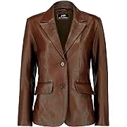 Jild Classic 2-Button Lambskin Leather Blazer Women - Casual Coat Long Sleeves Suit Style Leather Jacket Women