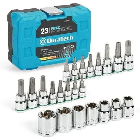 DuraTech 23-Piece Torx Bit Socket, External Torx Socket Set, Premium S2 and CR-V Steel Made, Tamper Proof Bit Sockets, with Storage Case