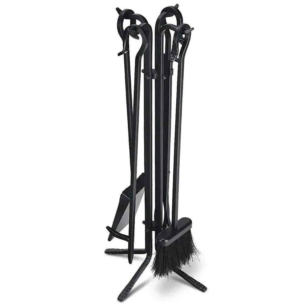 5-Pieces Fireplace Iron Standing Tools Set with Heavy Crook Handles