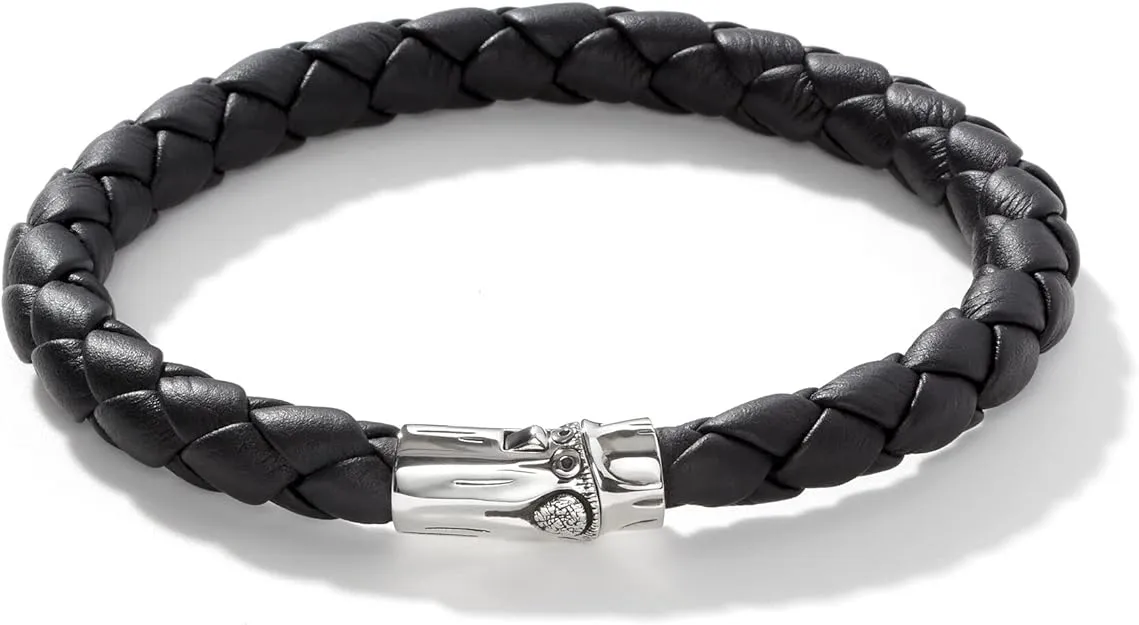 John Hardy Bamboo Silver Woven Leather Bracelet