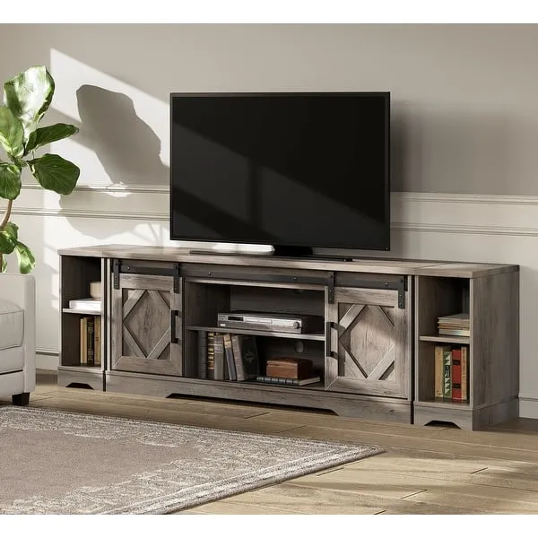 WAMPAT Modern Farmhouse TV Stand for up to 85" TVs Wood Entertainment Center with Open Storage for Living Room - Bed Bath & Beyond - 37375947