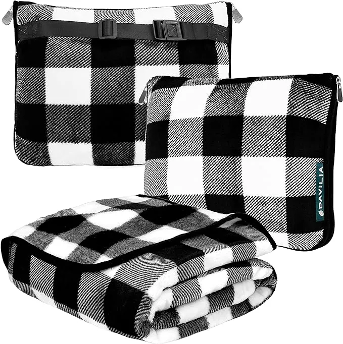 PAVILIA Travel Blanket Pillow, Soft Airplane Blanket 2-in-1 Combo Set, Plane Blanket Compact Packable, Flight Essentials Car Pillow, Travelers Gifts