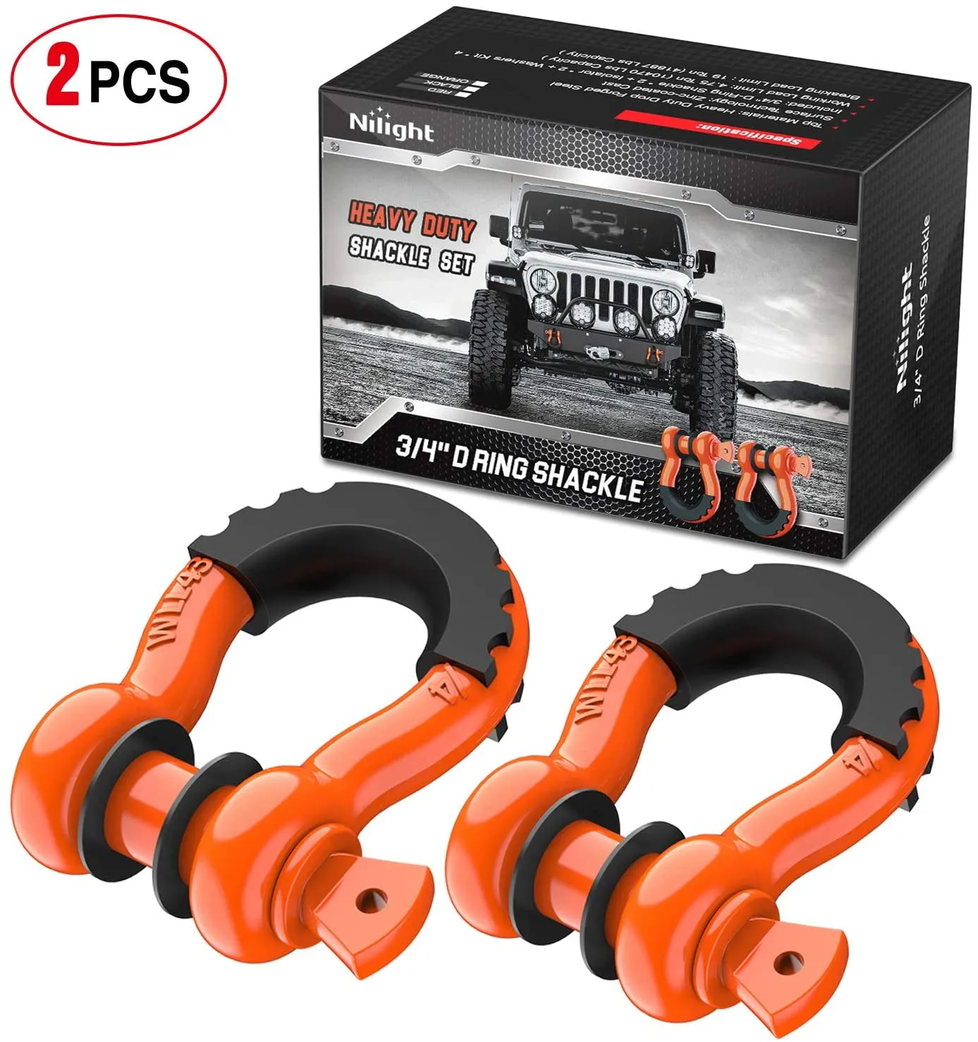 Nilight 3/4 inch D-Ring Shackle Orange (Pair)