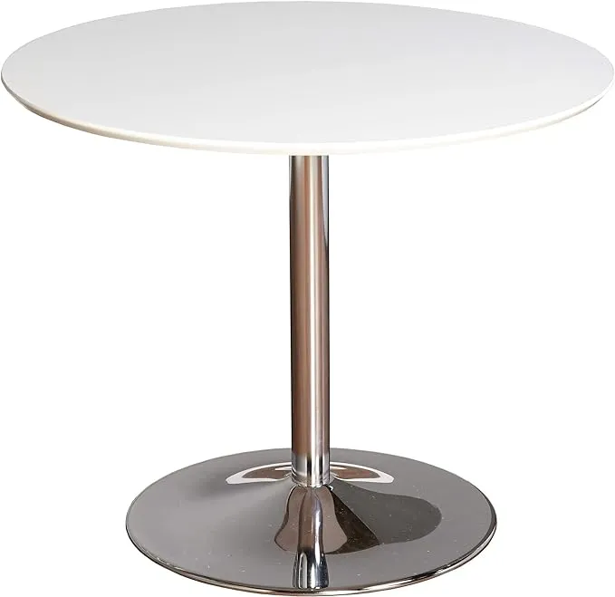 Target Marketing System Pisa Round Dining Table with Chrome Plated Base, Modern Retro Kitchen Furniture for Small Spaces, Condos and Apartments, 35.4", White