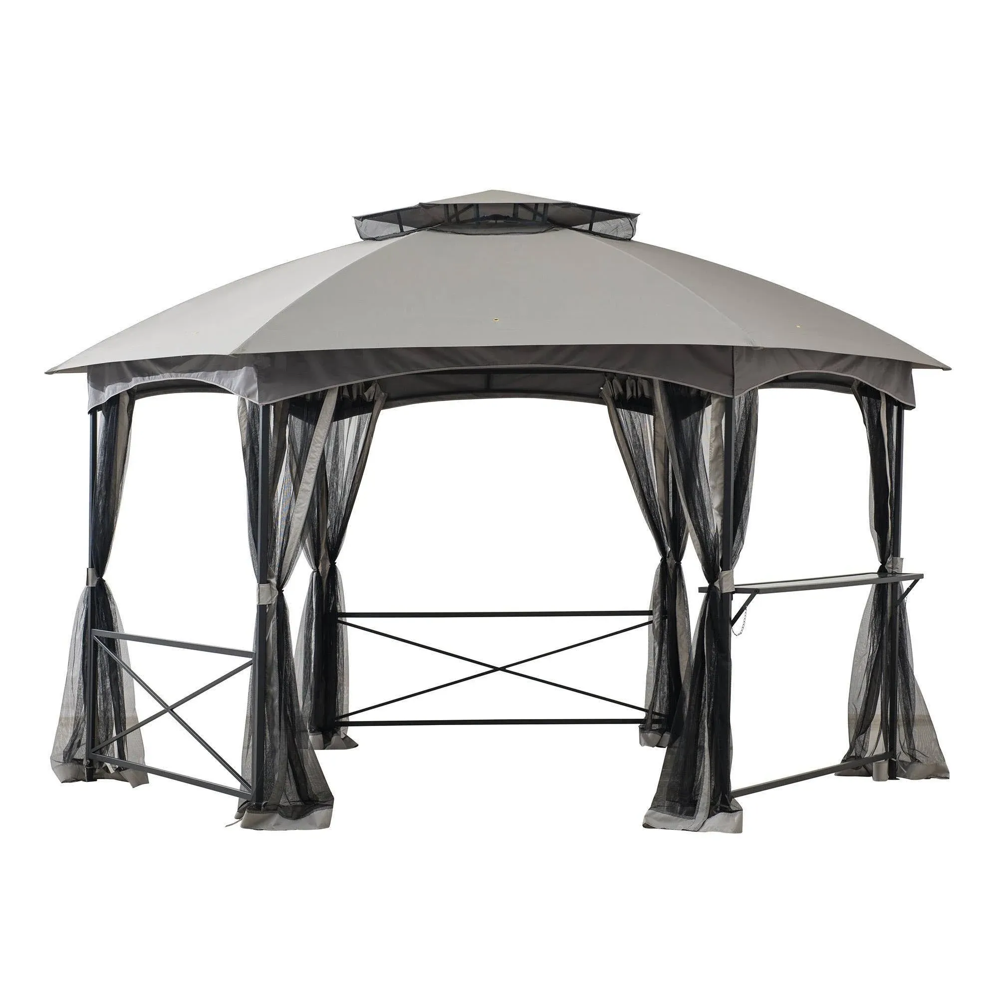 Sunjoy 14.7 ft. x 14.7 ft. 2-tone Gray Hexagon Steel Gazebo with 2-tier Dome... - Contemporary - Gazebos - by BisonOffice | Houzz