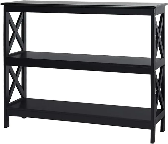 Costway 3-Tier Console X-Design Sofa Side Accent Table-Black