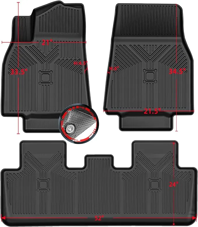 LASFIT Tesla Model Y 2020 2021 2022 Custom Floor Mats TPE Material 1st & 2nd & Cargo Liners(Fit 5 Seats only，Don't fit 7 Seats)