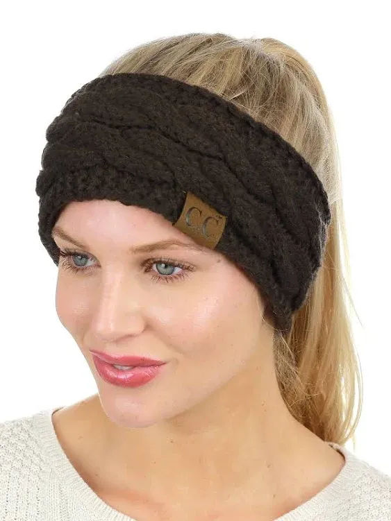 Women's C.C Soft Stretch Winter Warm Cable Knit Fuzzy Lined Ear Warmer Headband