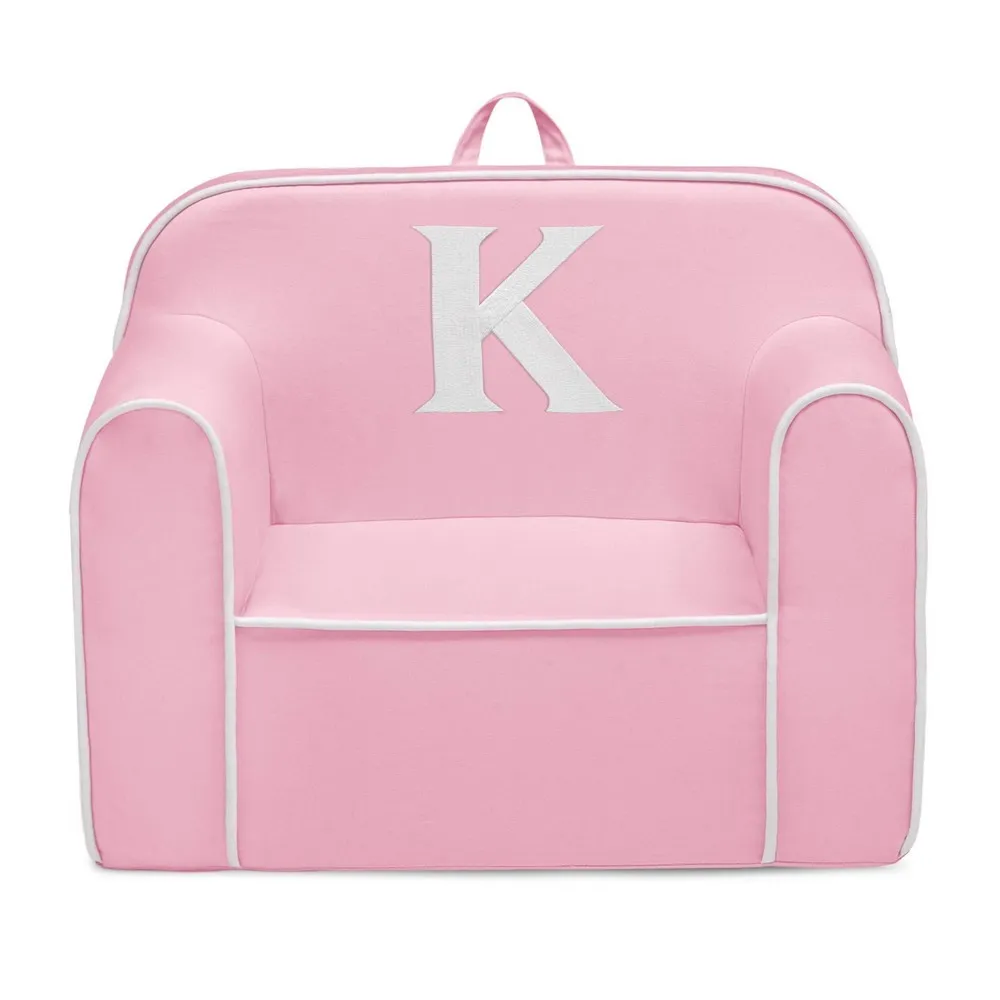 Delta Children Personalized Monogram Cozee Foam Kids' Chair - Customize with Letter K - 18 Months and Up - Pink & White