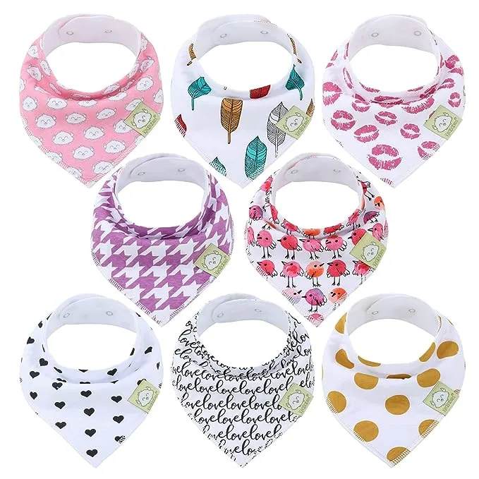 8-Pack Organic Baby Bandana Drool Bibs for Girls - Super Absorbent Baby Bibs for Baby Girls, Baby Boys, Soft Cotton Bandana Bibs, Baby Drool Bib, Teething Bibs for Infant, Toddler,Bib Girl (Beach Day)