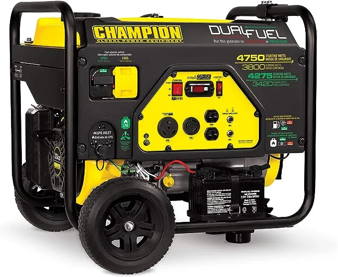 3800-Watt/4750-Watt Electric Start Gas and Propane Powered Dual Fuel Portable Generator