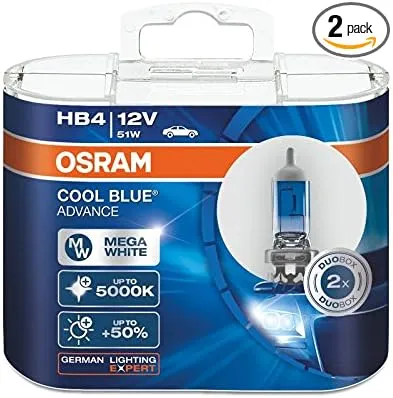 OSRAM COOL BLUE ADVANCE Headlight Duo Bulb 5000K MEGA WHITE HB4 12V 51W LOW BEAM