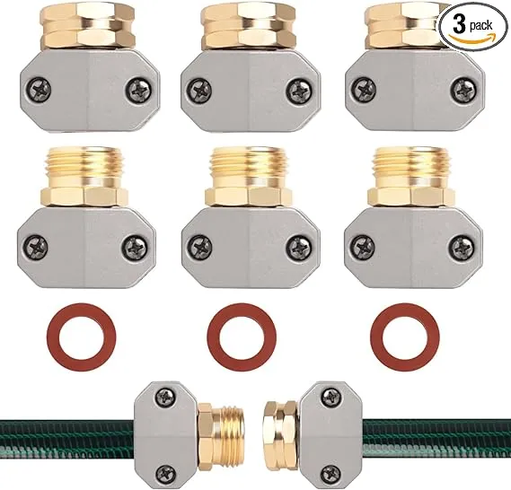 GDIM Garden Hose Repair Fittings Aluminum Female and Male With Zinc Clamp Water Hose End Repair Connector Fit 3/4 Inch And 5/8 Inch Garden Hose（3 Sets）