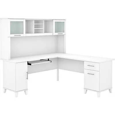 Bush Furniture Somerset 72"W L Shaped Desk with Hutch, White (SET001WH)