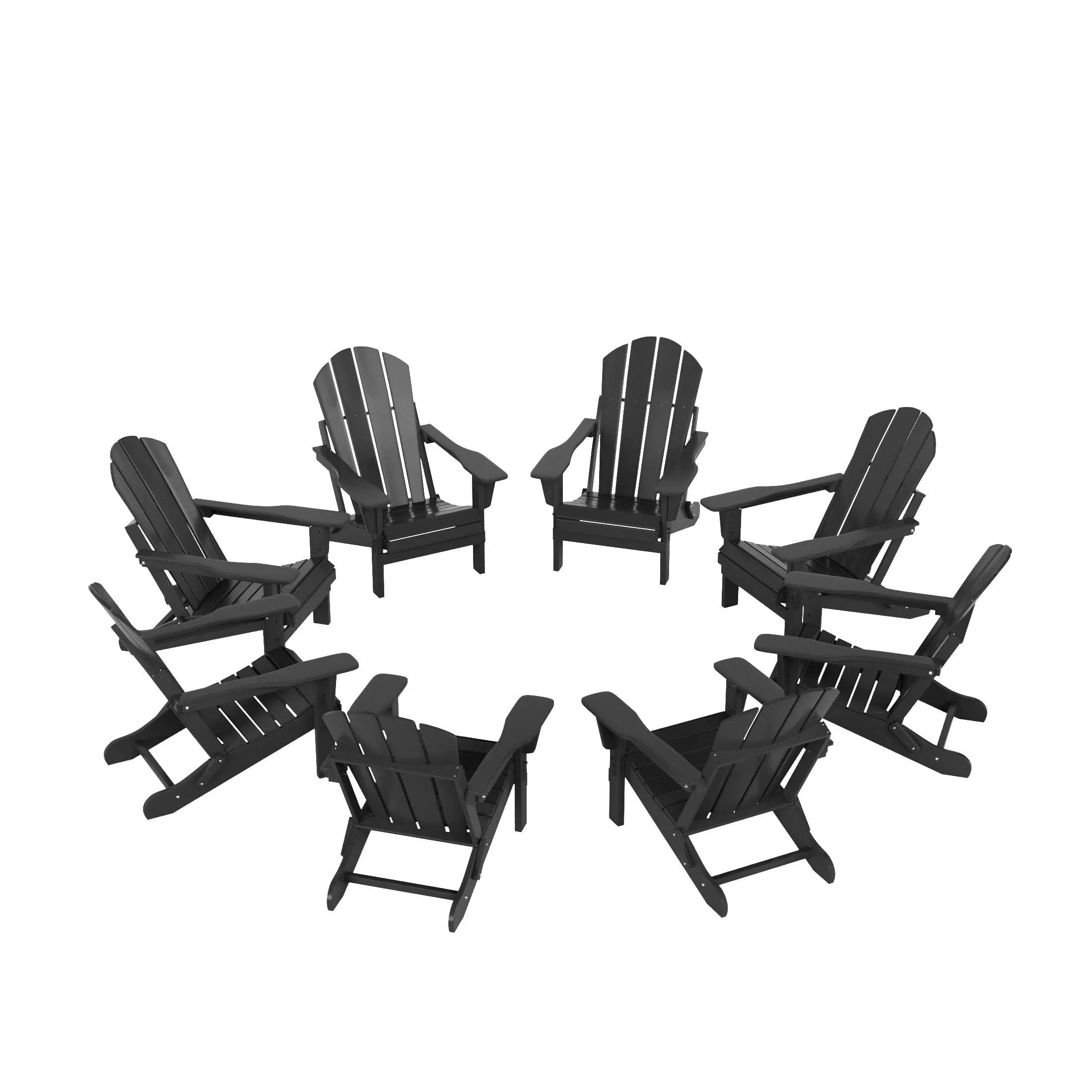 WestinTrends Malibu Adirondack Chair Set of 8  All Weather Poly Lumber Folding Outdoor Patio Chairs  Plastic Fire Pit Chairs for Outside Garden Deck Lawn Porch  Gray