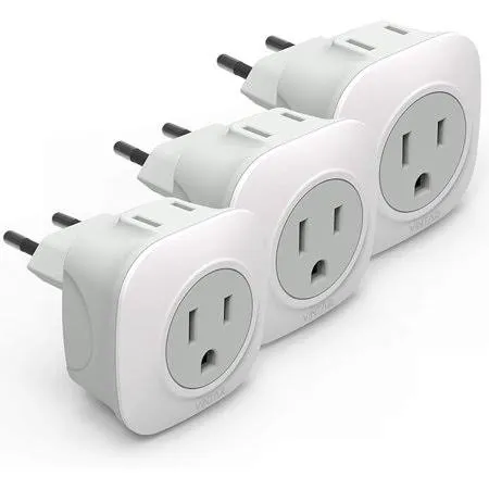 [3-Pack] European Travel Plug Adapter, Power Adaptor with 2 US Outlet - 2 in 1