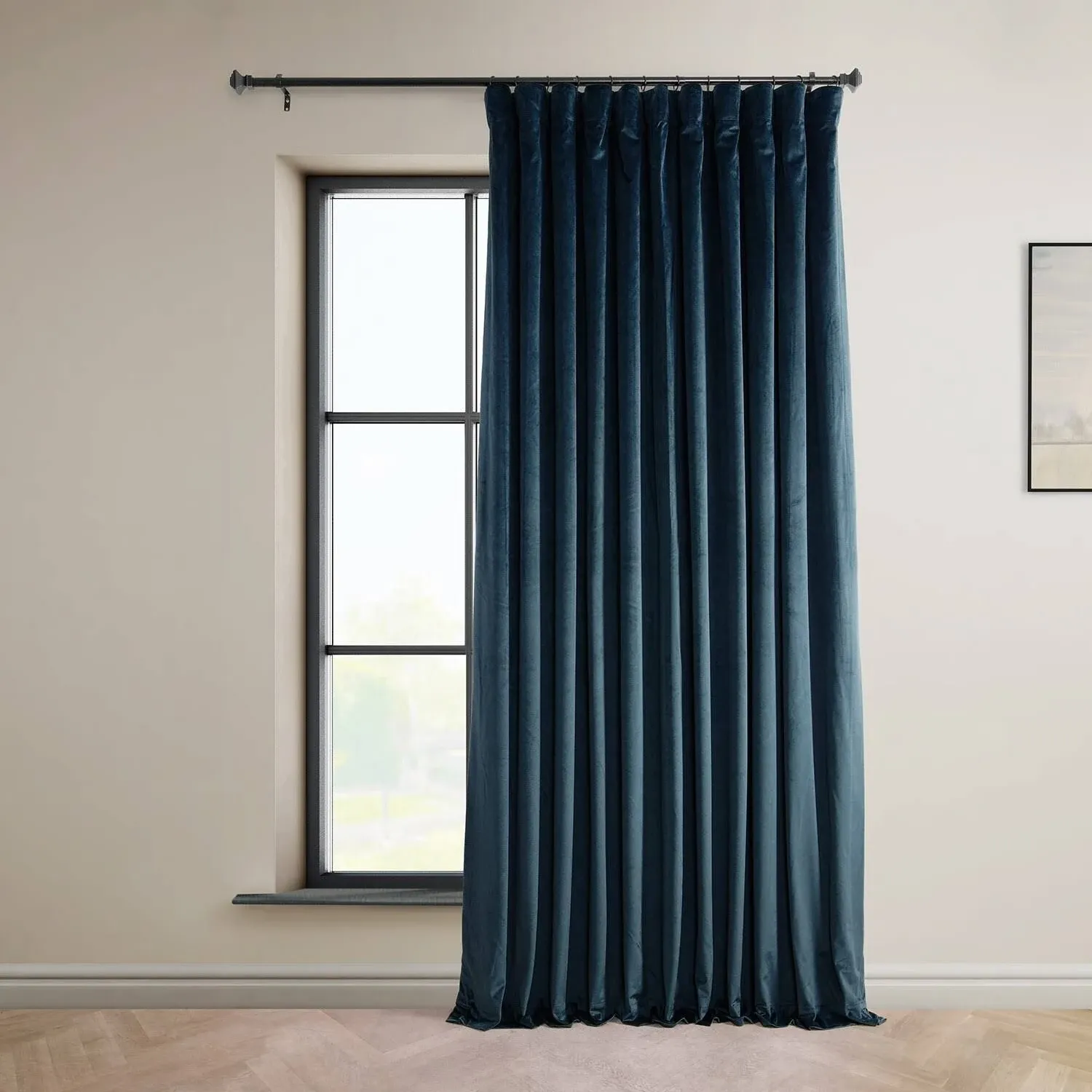 Exclusive Fabrics & Furnishings Signature Varsity Blue Plush Velvet Extrawide Hotel Blackout Rod Pocket Curtain - 100 in. W x 84 in. L (1 Panel) VYCSO16127084D