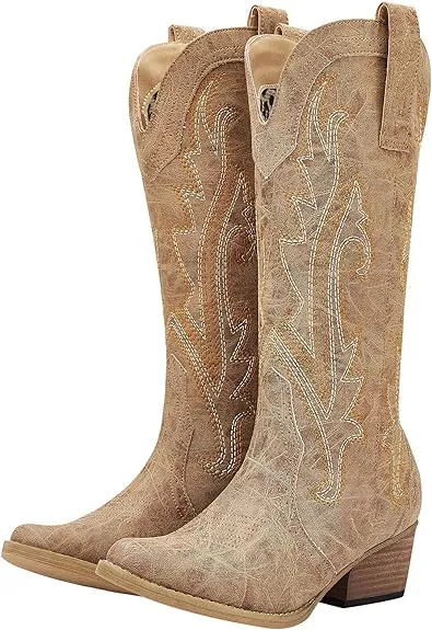 HISEA Rollda Cowboy Boots Women Western Cowgirl Ladies Pointy... 