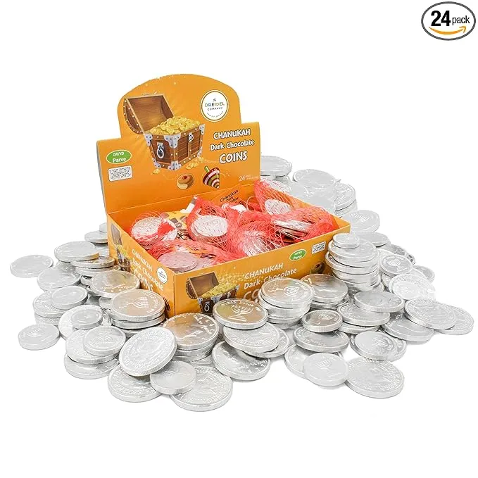 Hanukkah Gelt Dark Chocolate Coin Bulk Kosher Candy Coins Decorations 12 ct