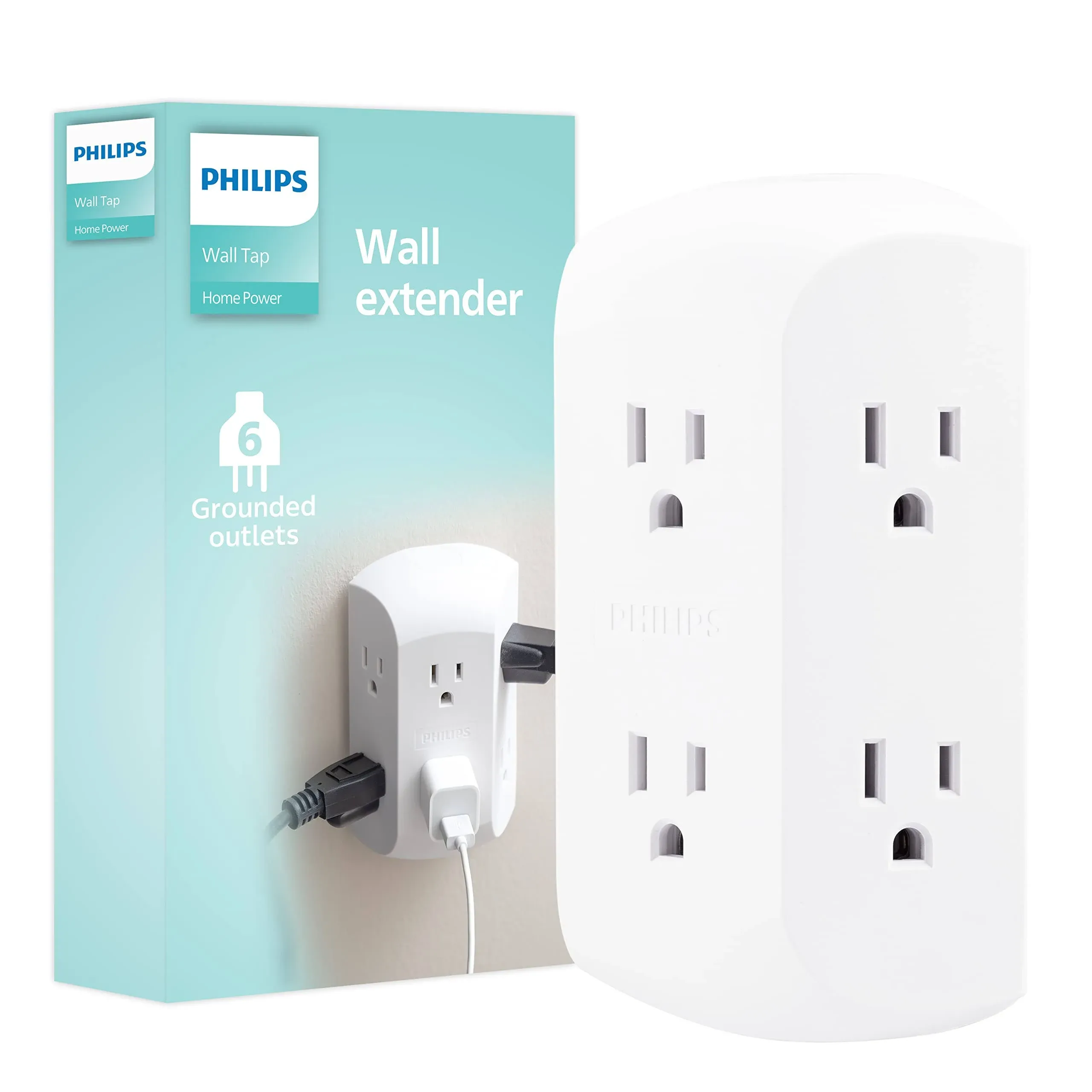 Philips Grounded 6-Outlet Wall Tap Adapter with Resettable Circuit Breaker