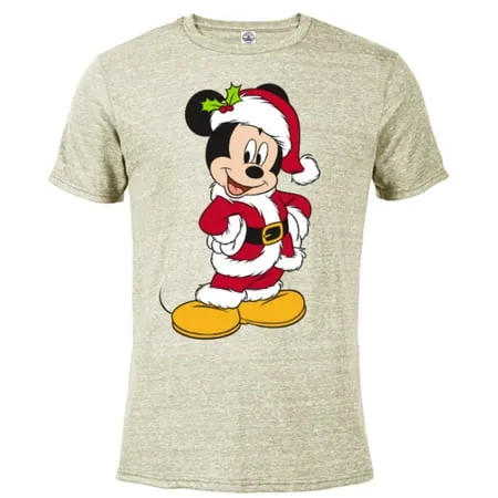 Disney Santa Mickey Mouse Holiday - Short Sleeve Blended T-Shirt for Adults -Customized-Putty Snow Heather