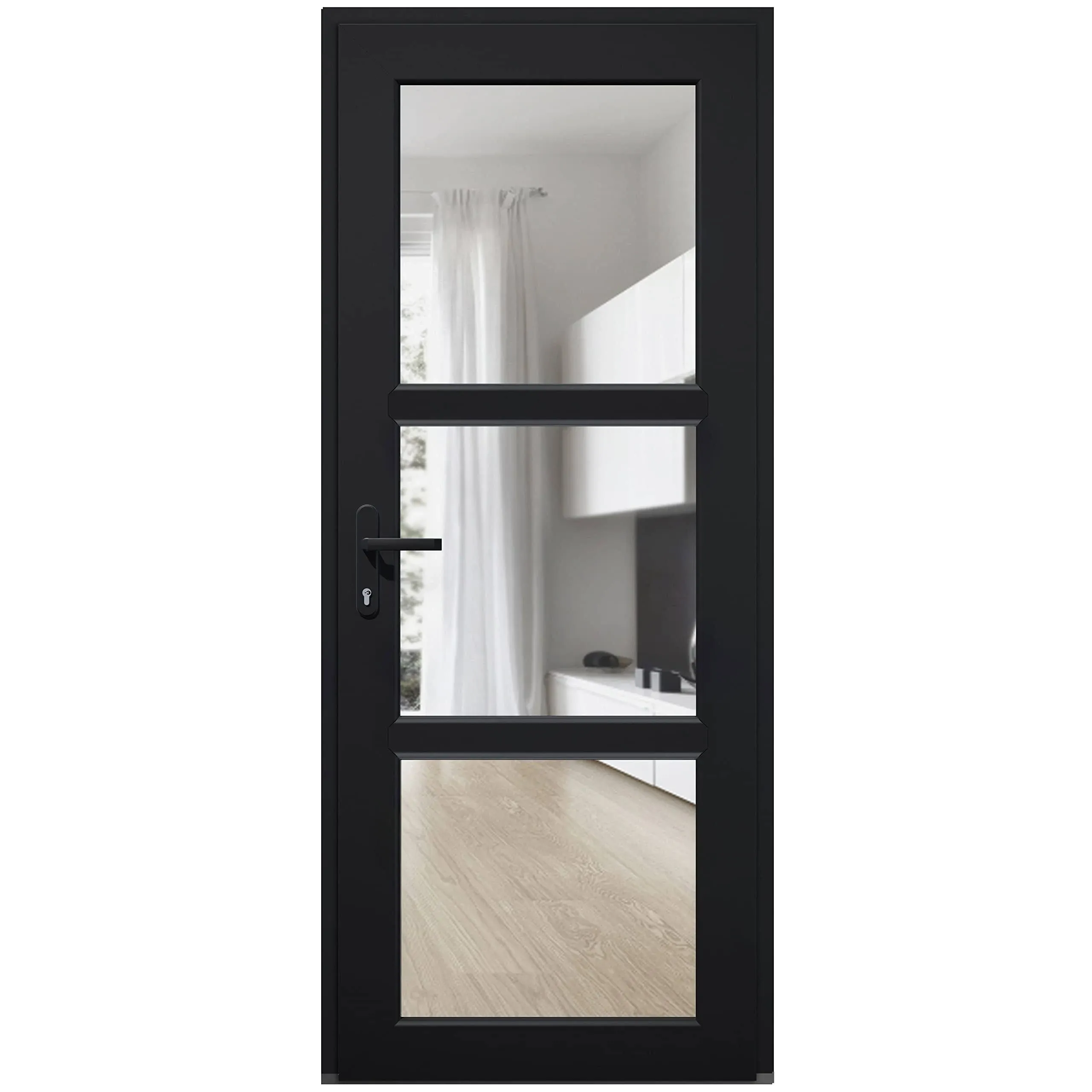 Exterior Prehungdoor Manux 8555 White Silk Clear Glass Side Exterior, Home Doors, by VDomDoors