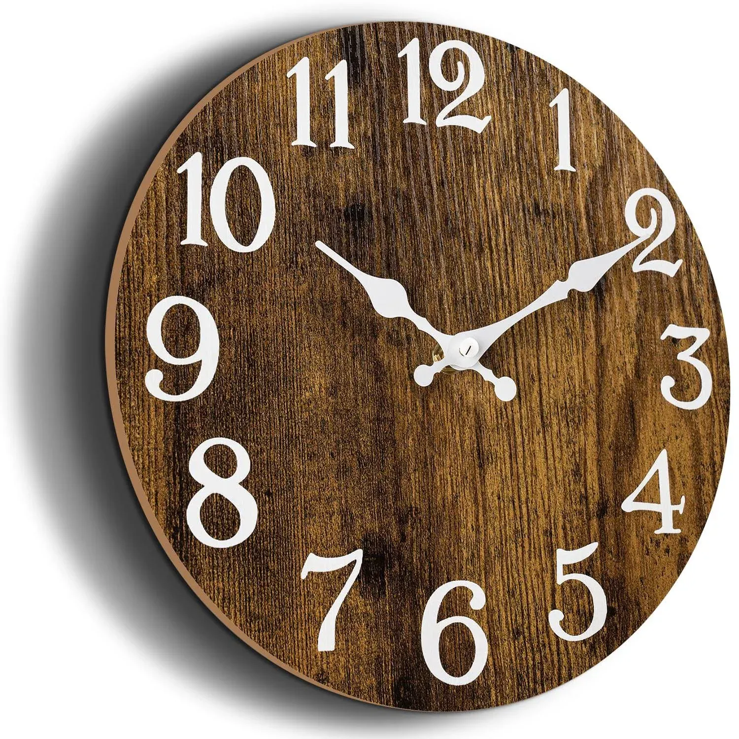 KECYET Wall Clocks Battery Operated Wall Clock Kitchen 10 inch Wood Silent Non T