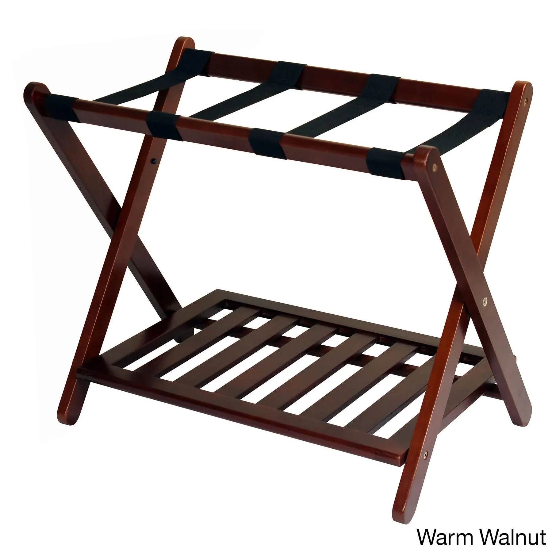 Casual Home Luggage Rack with Shelf, Walnut